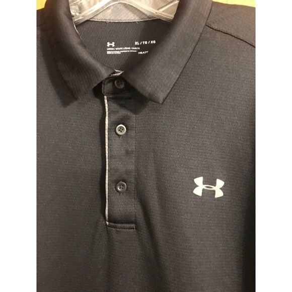 Under Armour Heatgear Polo Shirt Men's XL Black Knit 3 Button Casual Pullover - Picture 3 of 7